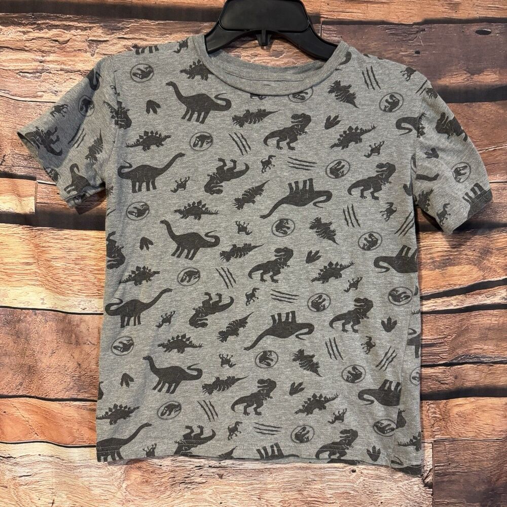 Jurassic World Boys Shirt Size 12 Gray All Over Print Dinosaur T-Rex Tee Bentex